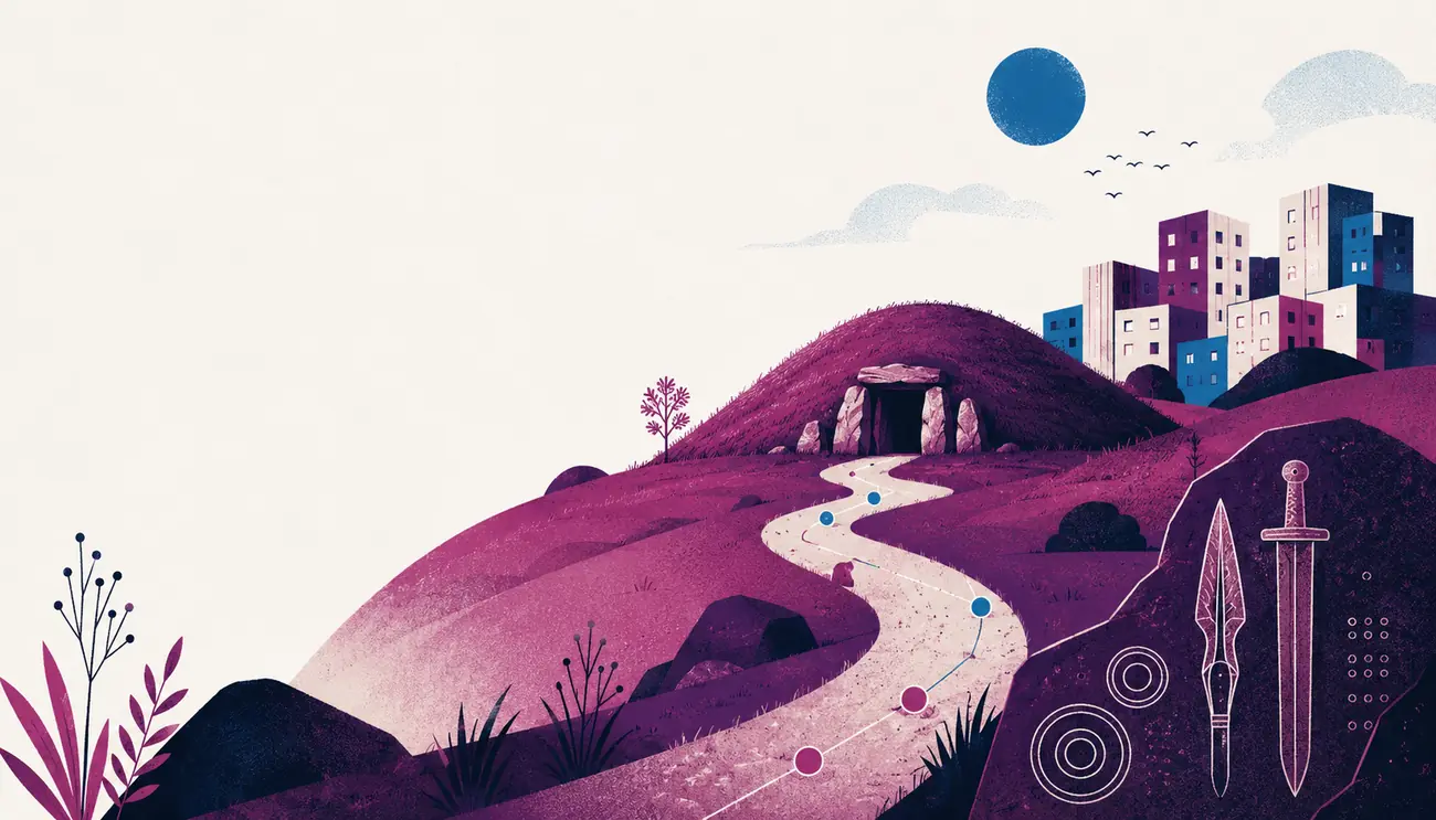 Illustration av Hallunda kulturstig och bronsåldersröset